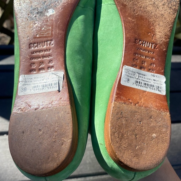 Schutz Cap Toe Flats Women Green Gold Size 9 - Picture 9 of 10